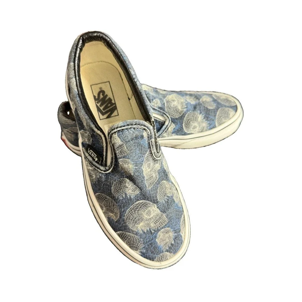 VANS Kids Skull Print Slip-On Canvas Shoes Black White Size 2
